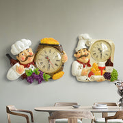 Vintage Wall Clock Home Decoration Resin Chef Statue Watch Mute Quartz Clock for Living Room Kitchen Wall Decor Hanging Clock - Synoptic Home Essentials