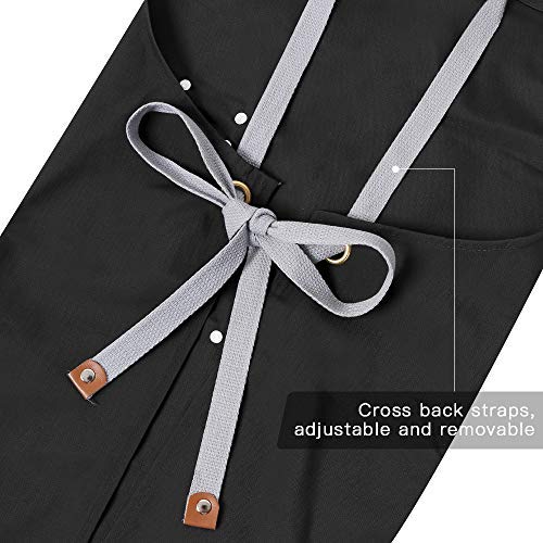 Chef Apron-Cross Back Apron for Men Women with Adjustable Straps and Large Pockets,Canvas,M-XXL ,Black - Synoptic Home Essentials