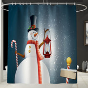 Merry Christmas Bathroom Set Snowman Santa Claus Elk Pattern Waterproof Shower Curtain Toilet Cover Mat Non Slip Rug Home Decor - Synoptic Home Essentials