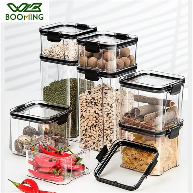 WBBOOMING 4 Different Capacity Plastic Sealed Cans Kitchen Storage Box Transparent Food Canister Keep Fresh New Clear Container - Synoptic Home Essentials