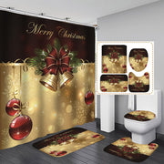 Merry Christmas Bathroom Set Snowman Santa Claus Elk Pattern Waterproof Shower Curtain Toilet Cover Mat Non Slip Rug Home Decor - Synoptic Home Essentials