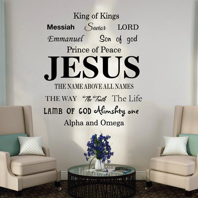 Jesus Name God Messiah Words Wall Sticker Bedroom Living Room Jesus Lord Religion Lettering Wall Decal Kitchen Vinyl Decor - Synoptic Home Essentials