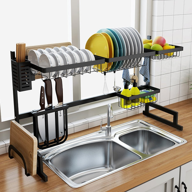 Stainless steel 65 / 85cm black U-shaped kitchen dish rack holder storage - Synoptic Home Essentials