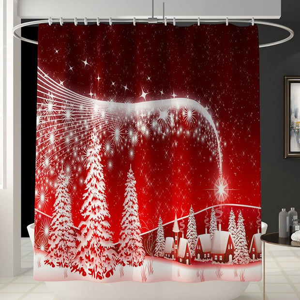 Merry Christmas Bathroom Set Snowman Santa Claus Elk Pattern Waterproof Shower Curtain Toilet Cover Mat Non Slip Rug Home Decor - Synoptic Home Essentials