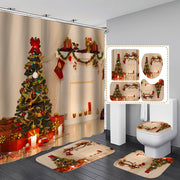 Merry Christmas Bathroom Set Snowman Santa Claus Elk Pattern Waterproof Shower Curtain Toilet Cover Mat Non Slip Rug Home Decor - Synoptic Home Essentials