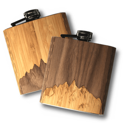 6 Oz. Wooden Hip Flask (Sawtooth Mountains in Bamboo & Black Walnut) - Synoptic Home Essentials