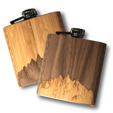 6 Oz. Wooden Hip Flask (Sawtooth Mountains in Bamboo & Black Walnut) - Synoptic Home Essentials