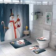 Merry Christmas Bathroom Set Snowman Santa Claus Elk Pattern Waterproof Shower Curtain Toilet Cover Mat Non Slip Rug Home Decor - Synoptic Home Essentials