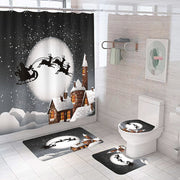 Merry Christmas Bathroom Set Snowman Santa Claus Elk Pattern Waterproof Shower Curtain Toilet Cover Mat Non Slip Rug Home Decor - Synoptic Home Essentials