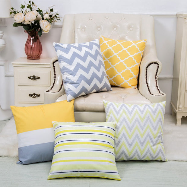 Yellow Striped Pillowcases - Geometric Throw Pillow Covers - Synoptic Home Essentials