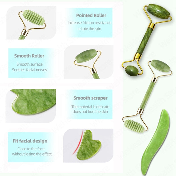 Natural Massager for Face Gouache Scraper Face Massager Jade Roller Guasha Scraper Facial Neck Gua Sha Face Skin Beauty Care - Synoptic Home Essentials