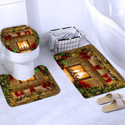 Merry Christmas Bathroom Set Snowman Santa Claus Elk Pattern Waterproof Shower Curtain Toilet Cover Mat Non Slip Rug Home Decor - Synoptic Home Essentials