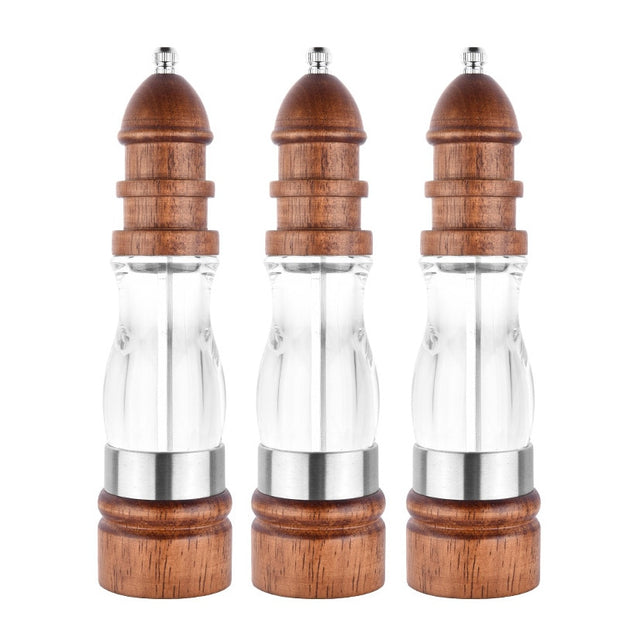 Wooden Salt and Pepper Grinder Set - Wood and Acrylic Mills, Adjustable Coarseness Ceramic Grinder - Synoptic Home Essentials