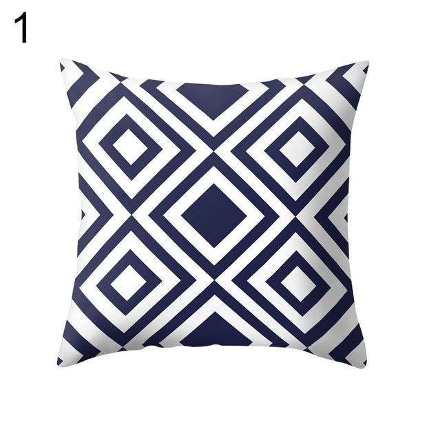 Navy Blue Geometric Pattern Pillow Cover Pillowcases - Synoptic Home Essentials