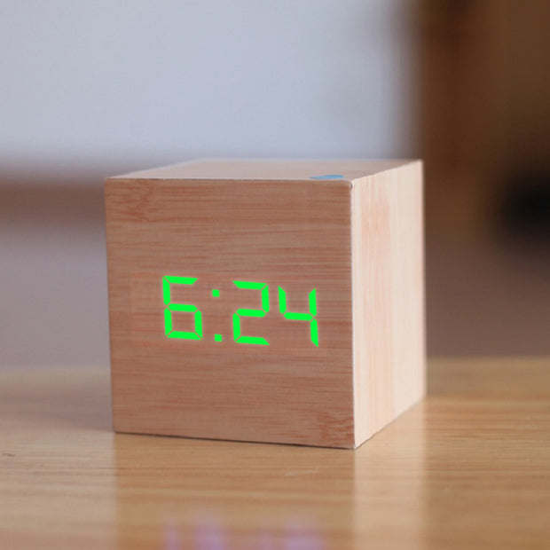 New Qualified Digital Wooden LED Alarm Clock Wood Retro Glow Clock Desktop Table Decor Voice Control Snooze Function Desk Tools - Synoptic Home Essentials