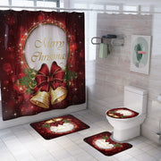 Merry Christmas Bathroom Set Snowman Santa Claus Elk Pattern Waterproof Shower Curtain Toilet Cover Mat Non Slip Rug Home Decor - Synoptic Home Essentials