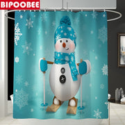 Merry Christmas Bathroom Set Snowman Santa Claus Elk Pattern Waterproof Shower Curtain Toilet Cover Mat Non Slip Rug Home Decor - Synoptic Home Essentials