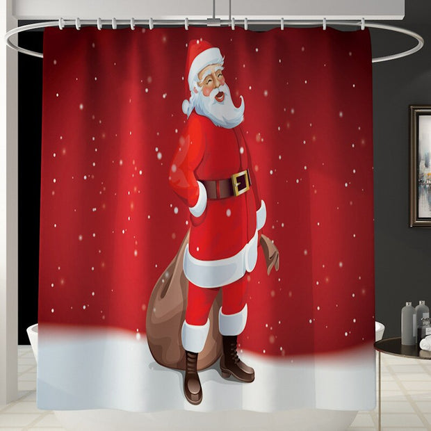 Merry Christmas Bathroom Set Snowman Santa Claus Elk Pattern Waterproof Shower Curtain Toilet Cover Mat Non Slip Rug Home Decor - Synoptic Home Essentials