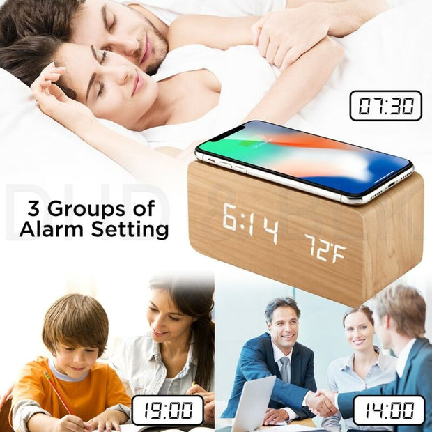 LED Electric Alarm Clock W/ Qi Wireless Phone Charger Charging Pad Station - Synoptic Home Essentials