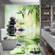 NEW Shower Curtain Bathroom Decoration 3D Bamboo Running Water Green Bamboo Shower Curtain Toilet Cover Mat Non-Slip Set - Synoptic Home Essentials