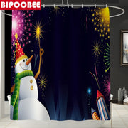 Merry Christmas Bathroom Set Snowman Santa Claus Elk Pattern Waterproof Shower Curtain Toilet Cover Mat Non Slip Rug Home Decor - Synoptic Home Essentials