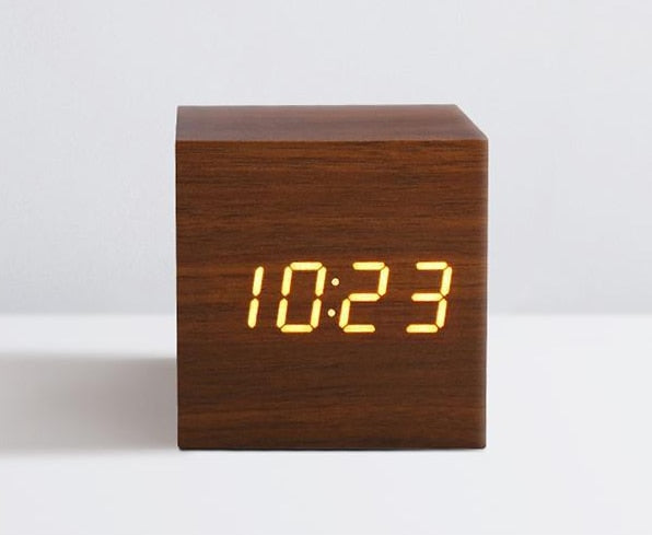 New Qualified Digital Wooden LED Alarm Clock Wood Retro Glow Clock Desktop Table Decor Voice Control Snooze Function Desk Tools - Synoptic Home Essentials