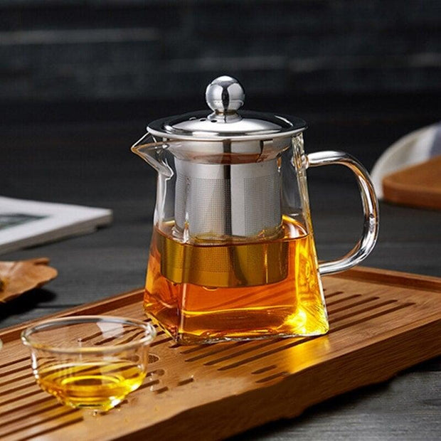 550ml Thicken Heat-Resistant Glass Teapot With Stainless Steel Strainer Filter Teapot Can Be Heated Water Tea Pot - Synoptic Home Essentials