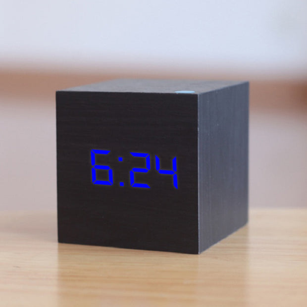 New Qualified Digital Wooden LED Alarm Clock Wood Retro Glow Clock Desktop Table Decor Voice Control Snooze Function Desk Tools - Synoptic Home Essentials