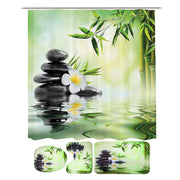 NEW Shower Curtain Bathroom Decoration 3D Bamboo Running Water Green Bamboo Shower Curtain Toilet Cover Mat Non-Slip Set - Synoptic Home Essentials