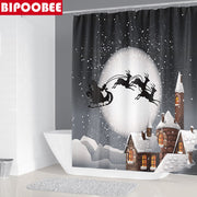 Merry Christmas Bathroom Set Snowman Santa Claus Elk Pattern Waterproof Shower Curtain Toilet Cover Mat Non Slip Rug Home Decor - Synoptic Home Essentials