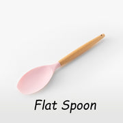 Pink Cooking Kitchenware Tool Silicone Utensils With Wooden Multifunction Handle Non-Stick Spatula Ladle Egg Beaters Shovel - Synoptic Home Essentials