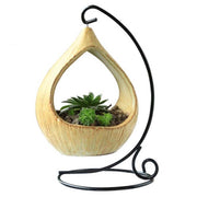 Iron Frame Hanging Basket Micro Landscape Geometric Succulent Flower Pot Iron Art Hook Desktop Home Decoration Ceramic Flowerpot - Synoptic Home Essentials