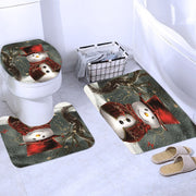 Merry Christmas Bathroom Set Snowman Santa Claus Elk Pattern Waterproof Shower Curtain Toilet Cover Mat Non Slip Rug Home Decor - Synoptic Home Essentials