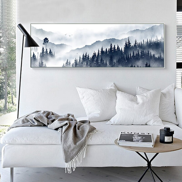 Fog Forest Mountain Landscape Canvas Wall Art - Synoptic Home Essentials