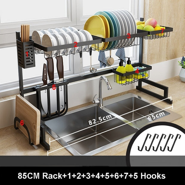 Stainless steel 65 / 85cm black U-shaped kitchen dish rack holder storage - Synoptic Home Essentials