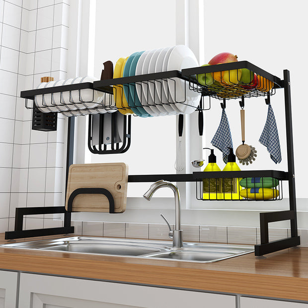 Stainless steel 65 / 85cm black U-shaped kitchen dish rack holder storage - Synoptic Home Essentials