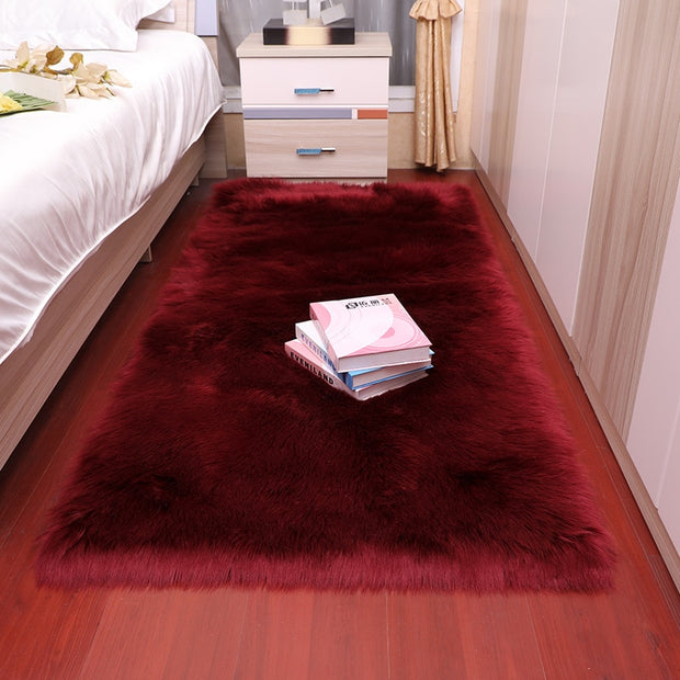 Plush Soft Sheepskin Bedroom Carpet Imitation Wool Pad Long Hair Bedside Mat Sofa Cushion White Rugs Red Living Room Fur Carpet - Synoptic Home Essentials