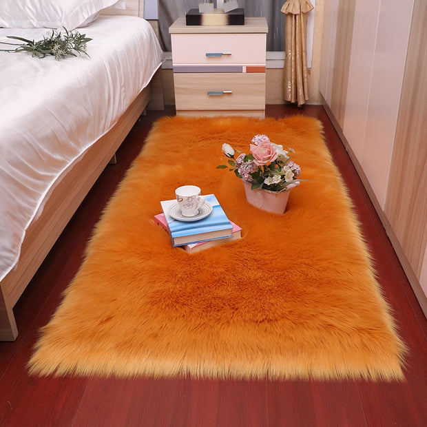 Plush Soft Sheepskin Bedroom Carpet Imitation Wool Pad Long Hair Bedside Mat Sofa Cushion White Rugs Red Living Room Fur Carpet - Synoptic Home Essentials