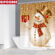 Merry Christmas Bathroom Set Snowman Santa Claus Elk Pattern Waterproof Shower Curtain Toilet Cover Mat Non Slip Rug Home Decor - Synoptic Home Essentials