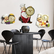 Vintage Wall Clock Home Decoration Resin Chef Statue Watch Mute Quartz Clock for Living Room Kitchen Wall Decor Hanging Clock - Synoptic Home Essentials