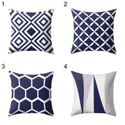 Navy Blue Geometric Pattern Pillow Cover Pillowcases - Synoptic Home Essentials