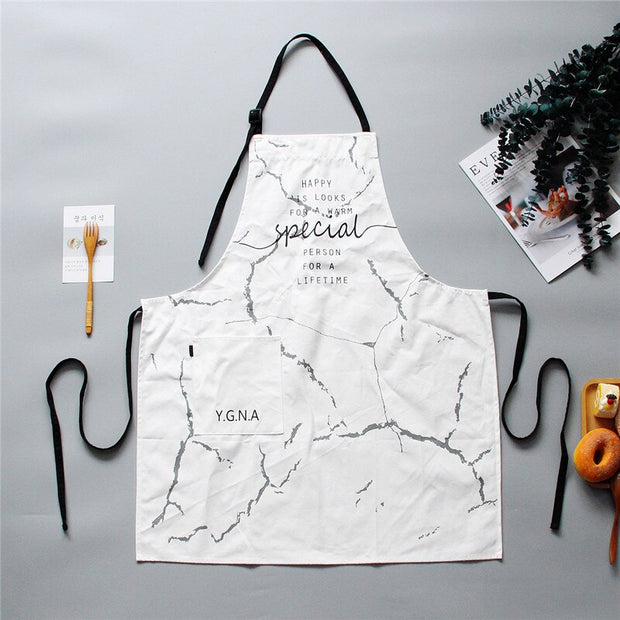 INS Nordic Cotton Apron Black White Marble Cooking Aprons for Men Women With Big Pocket Bib Overalls Kitchen Baking Accessories - Synoptic Home Essentials