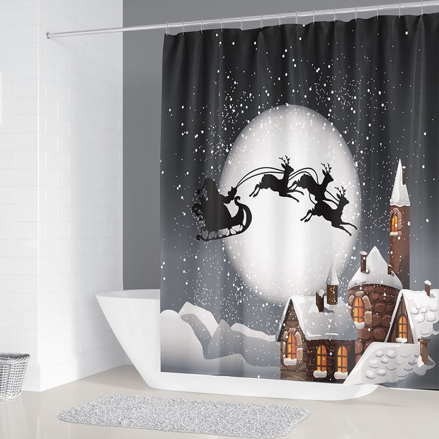 Merry Christmas Bathroom Set Snowman Santa Claus Elk Pattern Waterproof Shower Curtain Toilet Cover Mat Non Slip Rug Home Decor - Synoptic Home Essentials