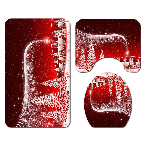 Merry Christmas Bathroom Set Snowman Santa Claus Elk Pattern Waterproof Shower Curtain Toilet Cover Mat Non Slip Rug Home Decor - Synoptic Home Essentials