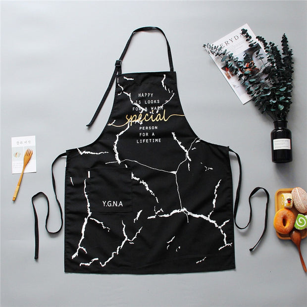 INS Nordic Cotton Apron Black White Marble Cooking Aprons for Men Women With Big Pocket Bib Overalls Kitchen Baking Accessories - Synoptic Home Essentials