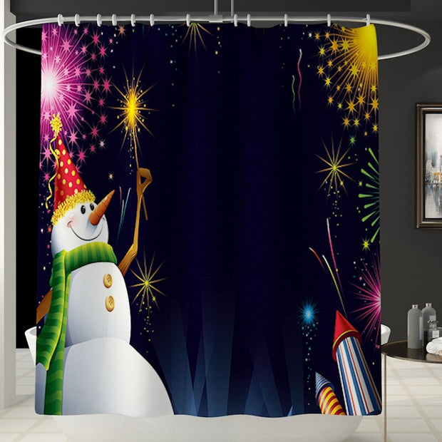 Merry Christmas Bathroom Set Snowman Santa Claus Elk Pattern Waterproof Shower Curtain Toilet Cover Mat Non Slip Rug Home Decor - Synoptic Home Essentials