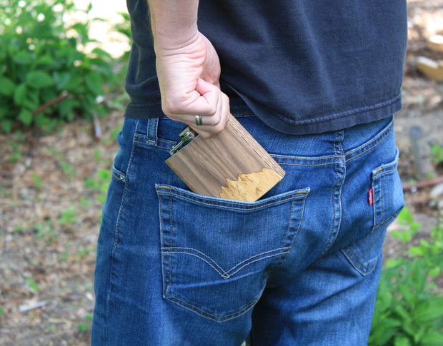 6 Oz. Wooden Hip Flask (Sawtooth Mountains in Bamboo & Black Walnut) - Synoptic Home Essentials