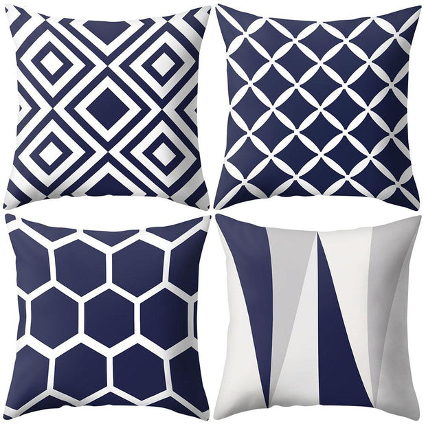 Navy Blue Geometric Pattern Pillow Cover Pillowcases - Synoptic Home Essentials