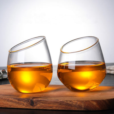 High Quality Heat-Resistant Glass Oblique Mouth Cup Round Shape Juice Cup Large Capacity Creative Tea Whiskey Wine Glass - Synoptic Home Essentials