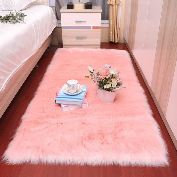 Plush Soft Sheepskin Bedroom Carpet Imitation Wool Pad Long Hair Bedside Mat Sofa Cushion White Rugs Red Living Room Fur Carpet - Synoptic Home Essentials